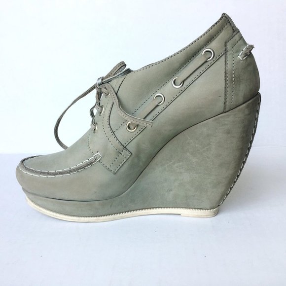 Balenciaga Gray and Green Wedge Booties with Moccasin Toe - Picture 6 of 11